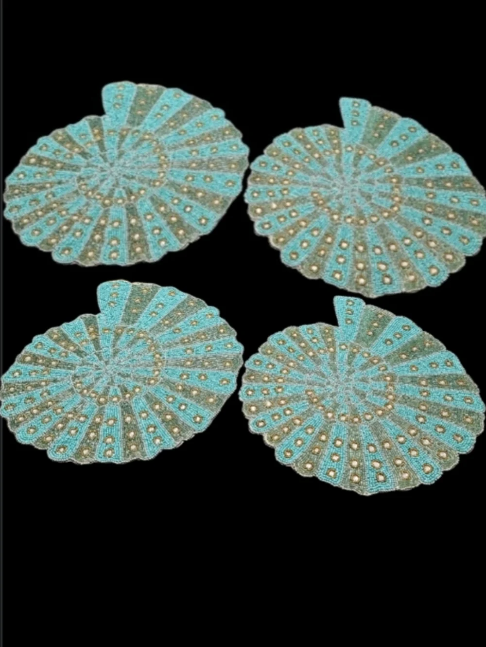 4pc Set Jeweled Coastal Beaded Placemats Chargers Nautilus Shell Gorgeous New - Picture 6 of 7
